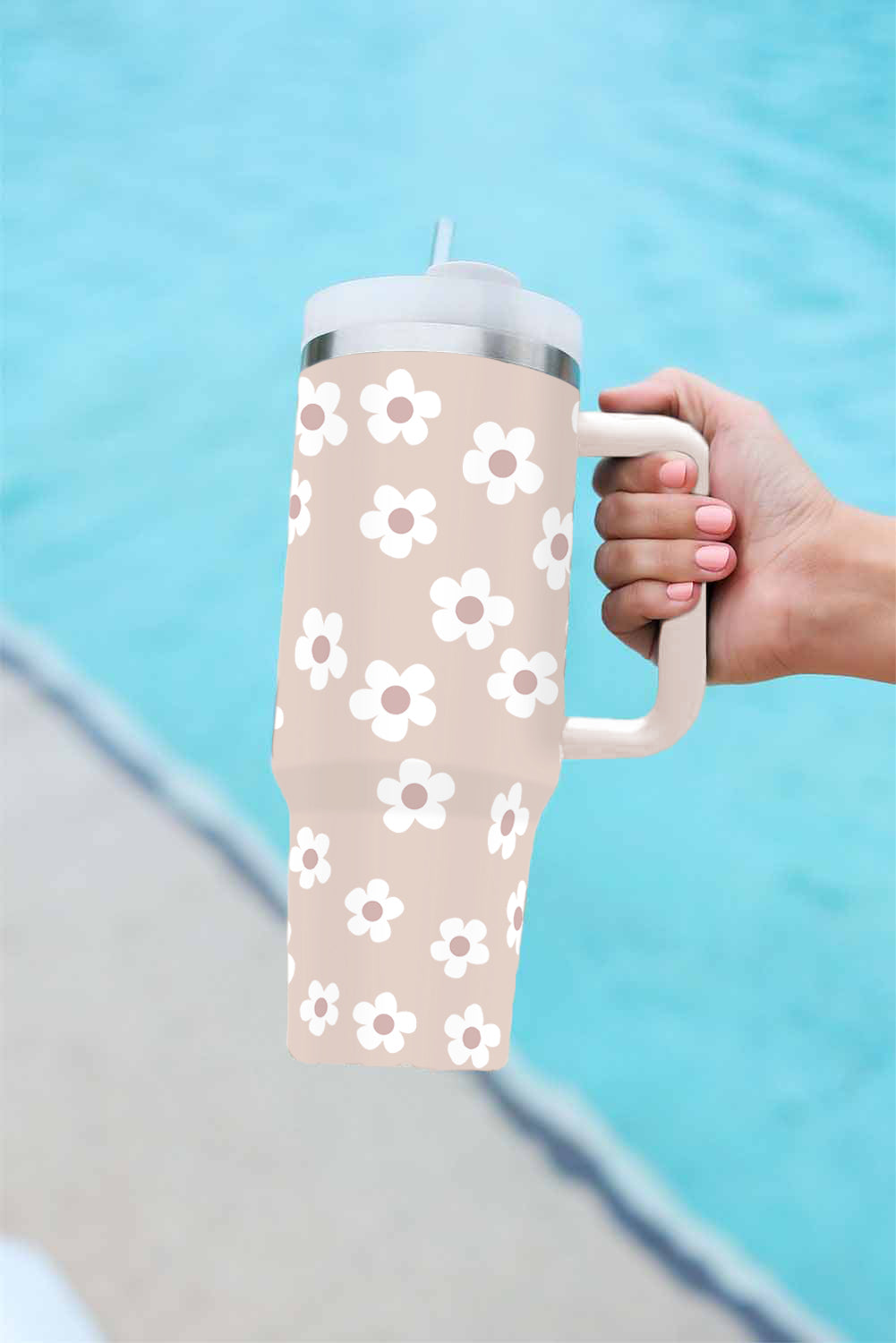 Parchment Floret Print Stainless Tumbler With Lid And Straw Tumblers JT's Designer Fashion