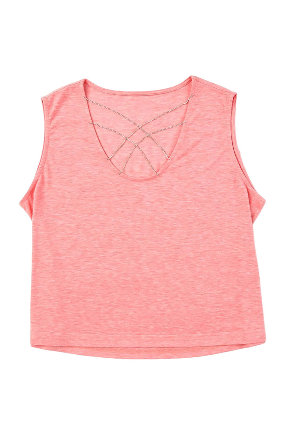 Pink Rhinestone Strappy Decor Loose Tank Top Tank Tops JT's Designer Fashion