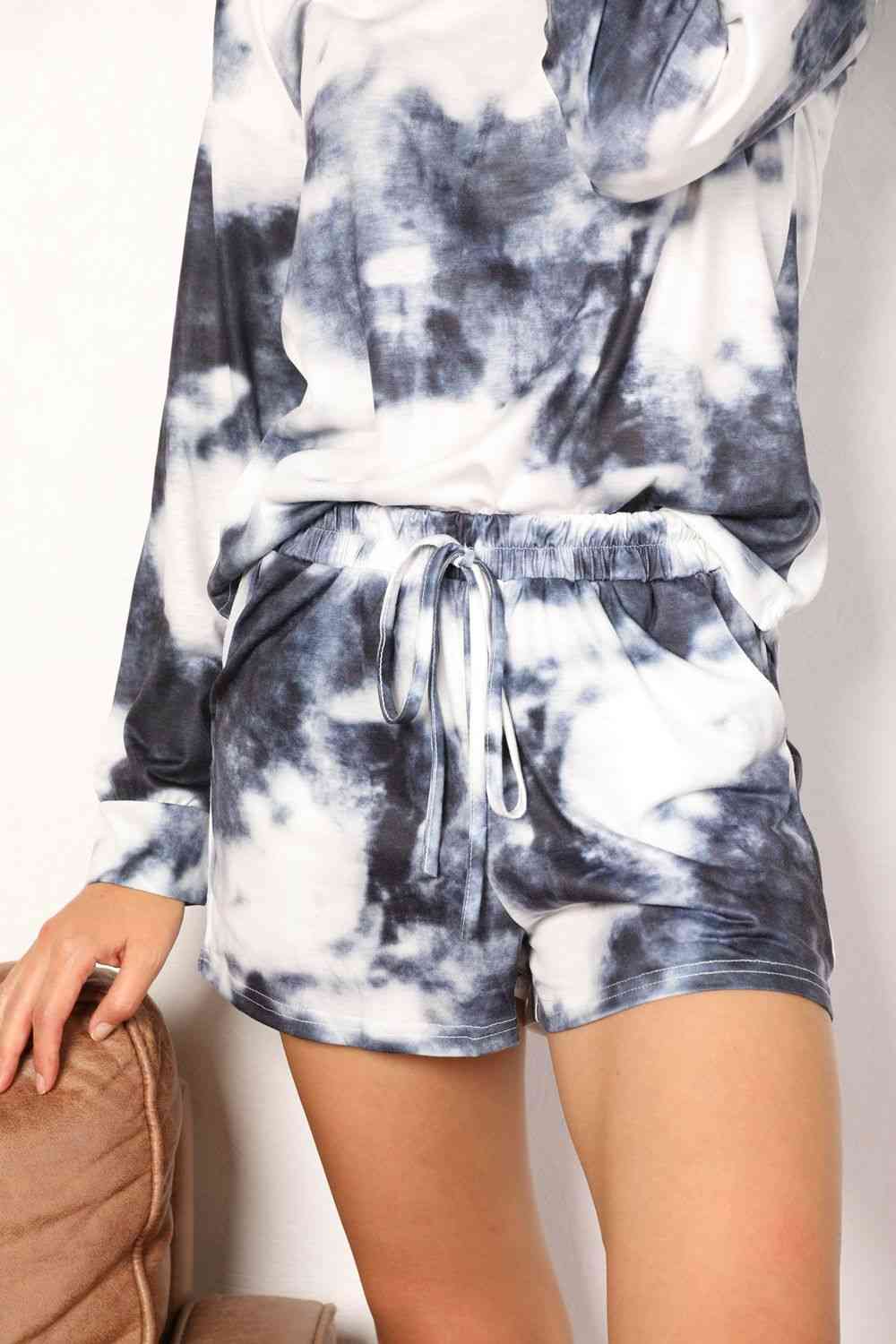 Double Take Tie-Dye Round Neck Top and Shorts Lounge Set Lounge Sets JT's Designer Fashion