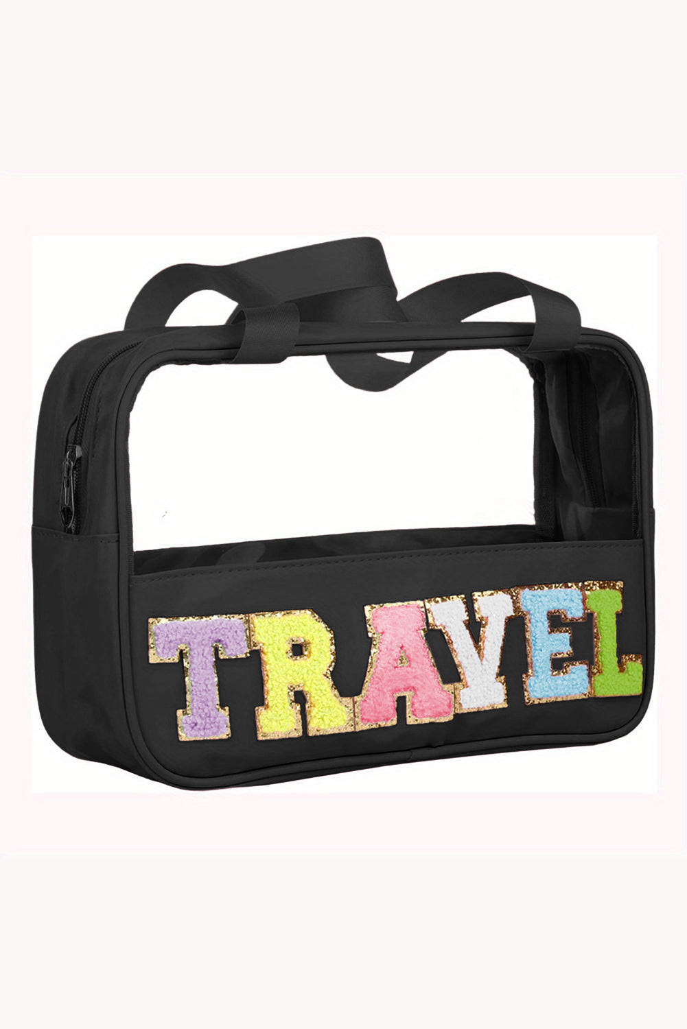 Black TRAVEL Chenille Letter Clear PVC Makeup Bag Other Accessories JT's Designer Fashion