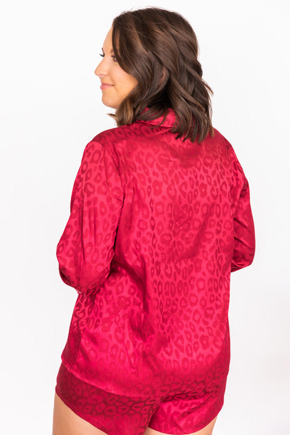 Red Leopard Print Long Sleeve Satin Plus Size Sleepwear Plus Size JT's Designer Fashion