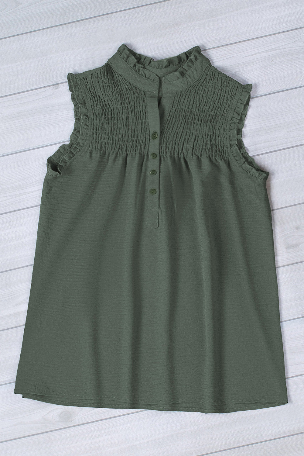 Green Frilled Tank Top with Buttons Tank Tops JT's Designer Fashion