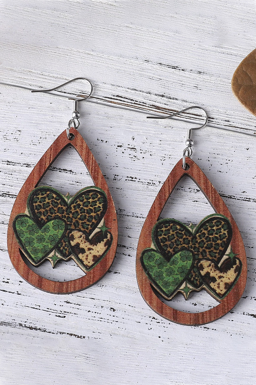 Brown Patrick's Day Hollow out Love Clover Earrings Jewelry JT's Designer Fashion