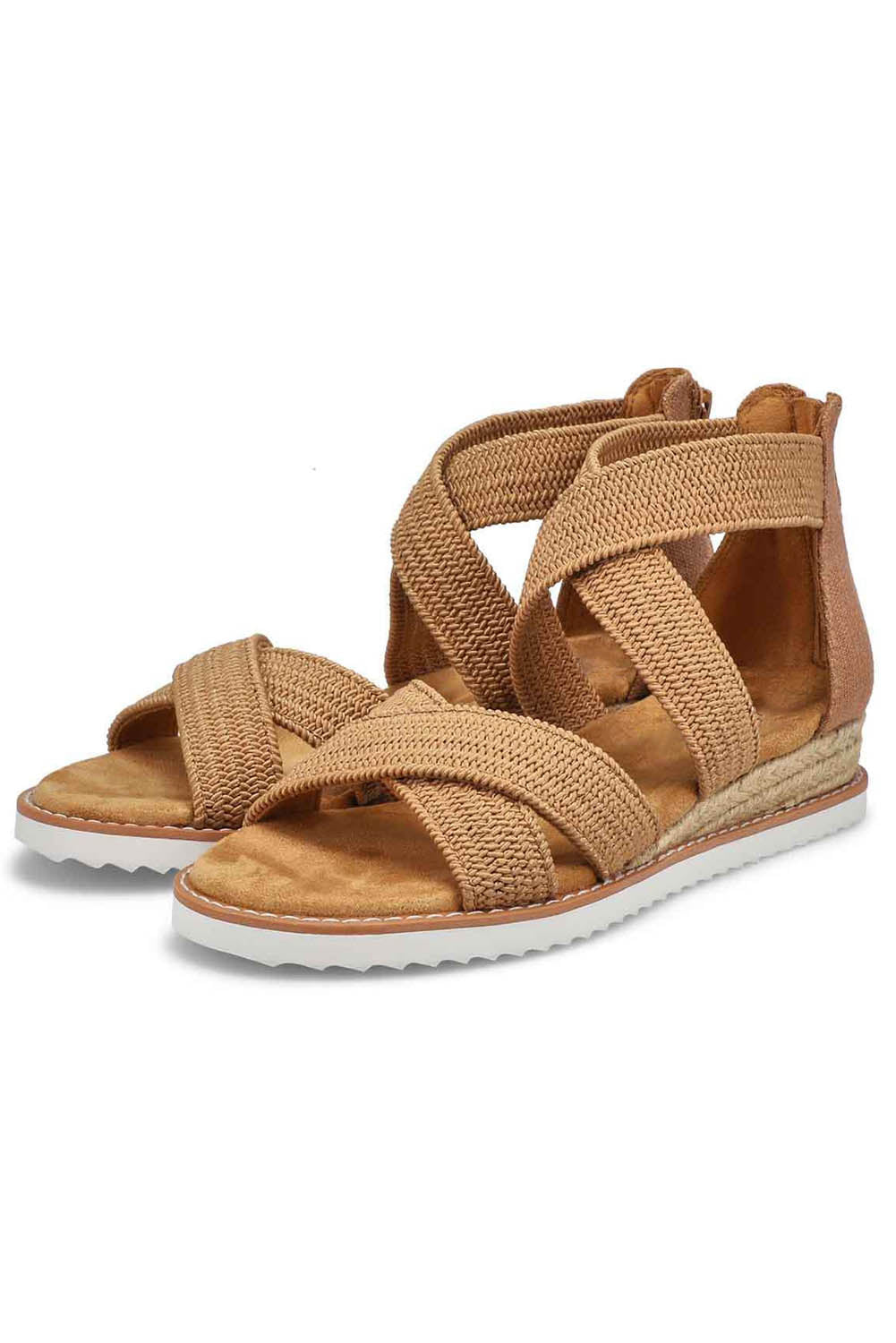 Brown Criss Cross Strappy Zipped Low Wedge Sandals Sandals JT's Designer Fashion