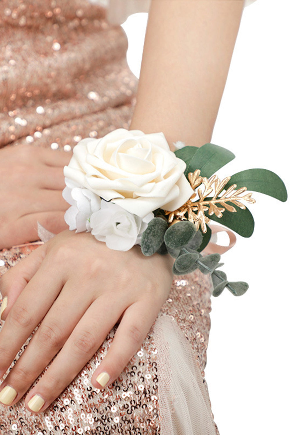 White Champagne Rose Party Wrist Flower Other Accessories JT's Designer Fashion