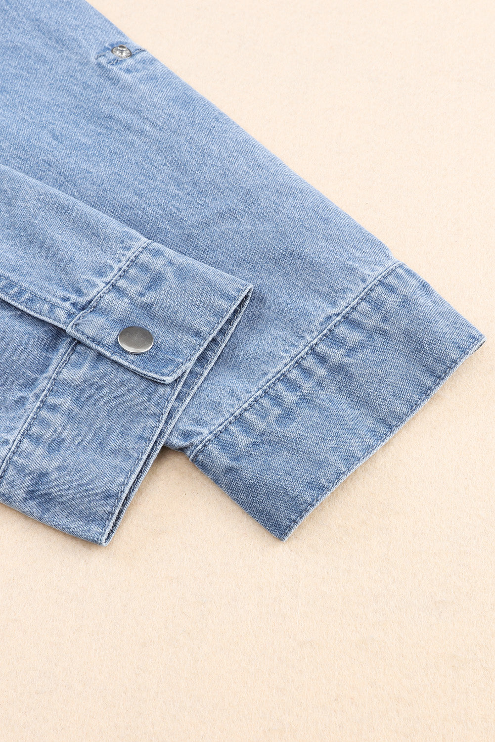 Sky Blue Roll-Up Tab Sleeve Snap Button Pocket Denim Jacket Denim jackets JT's Designer Fashion