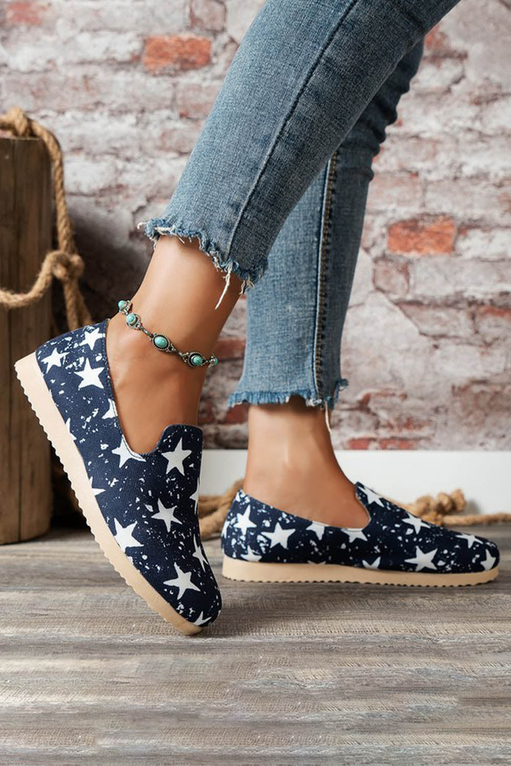 Blue Stars Print Casual Loafers Women's Shoes JT's Designer Fashion