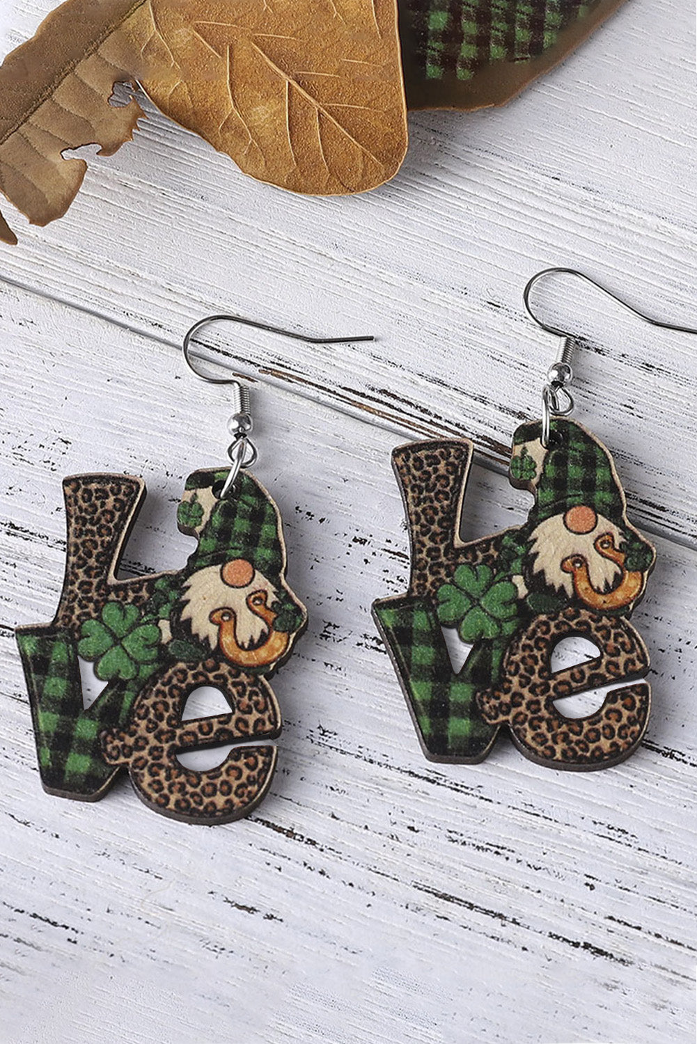 Green St. Patricks Day Leopard LOVE Four leaf Grass Earrings Jewelry JT's Designer Fashion