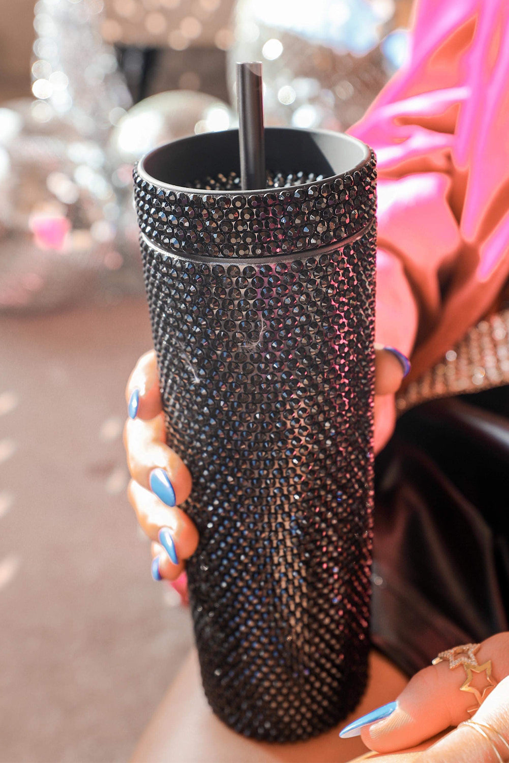 Black Full Rhinestone Straw Cup Tumblers JT's Designer Fashion