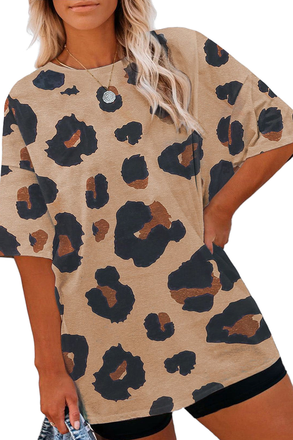 Leopard Plus Size Round Neck Boyfriend T Shirt Plus Size Tops JT's Designer Fashion