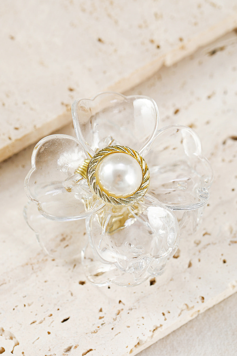 White Flower Shape Pearl Inlay Small Hair Claw Clip Headwear JT's Designer Fashion