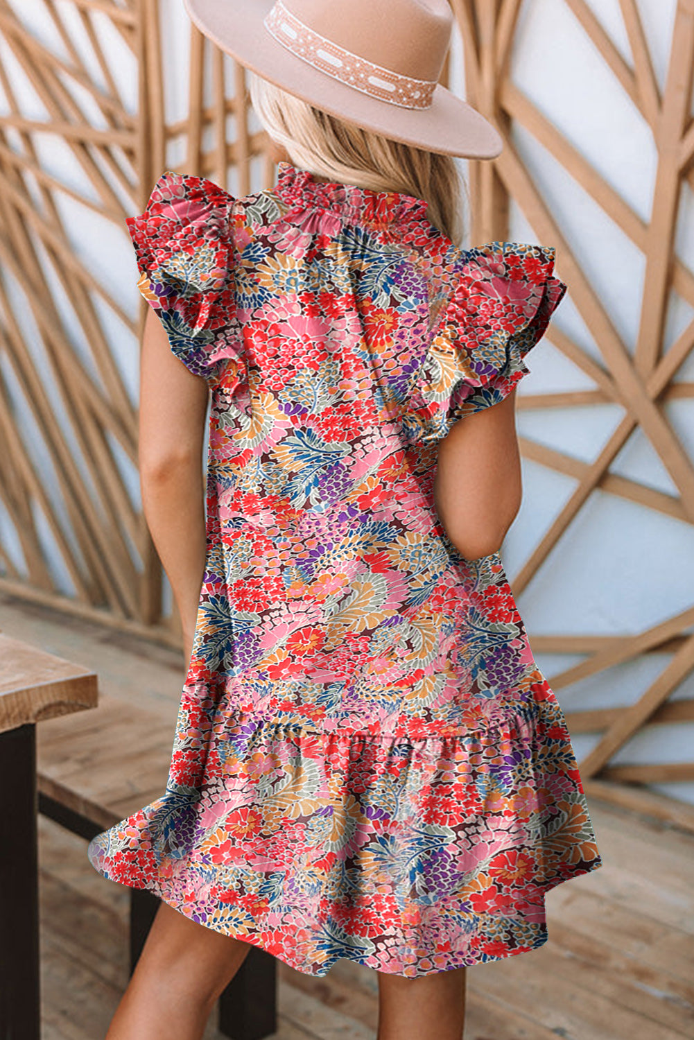 Multicolor Gorgeous Floral Print Tie V Neck Ruffle Dress Floral Dresses JT's Designer Fashion