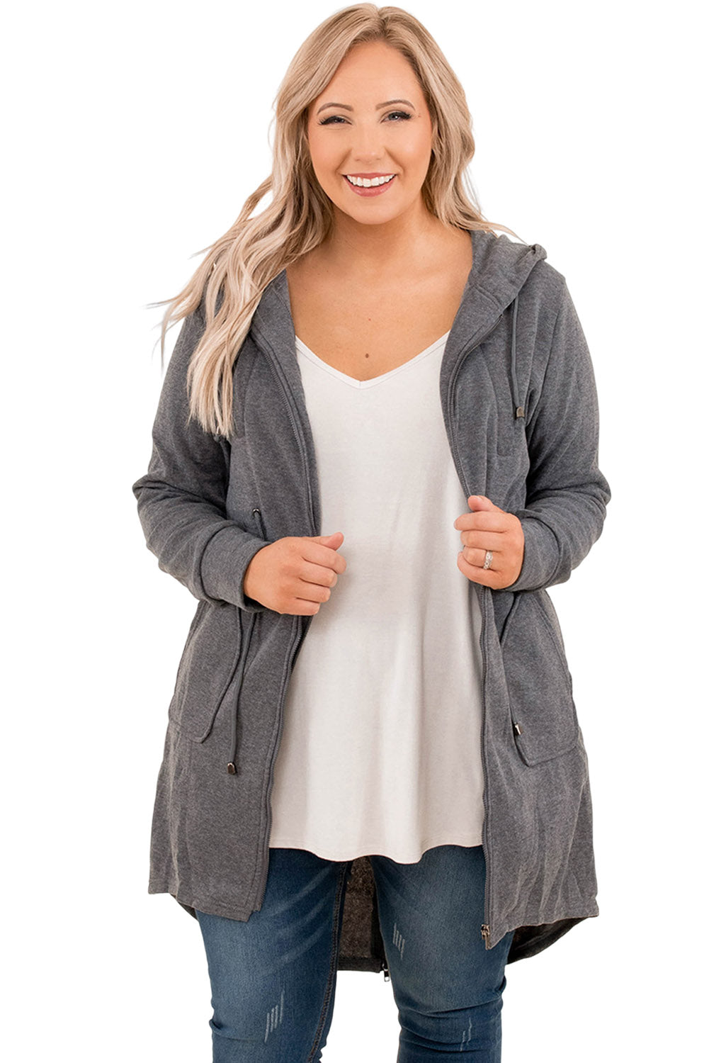 Gray early-morning-jacket-charcoal Plus Size JT's Designer Fashion