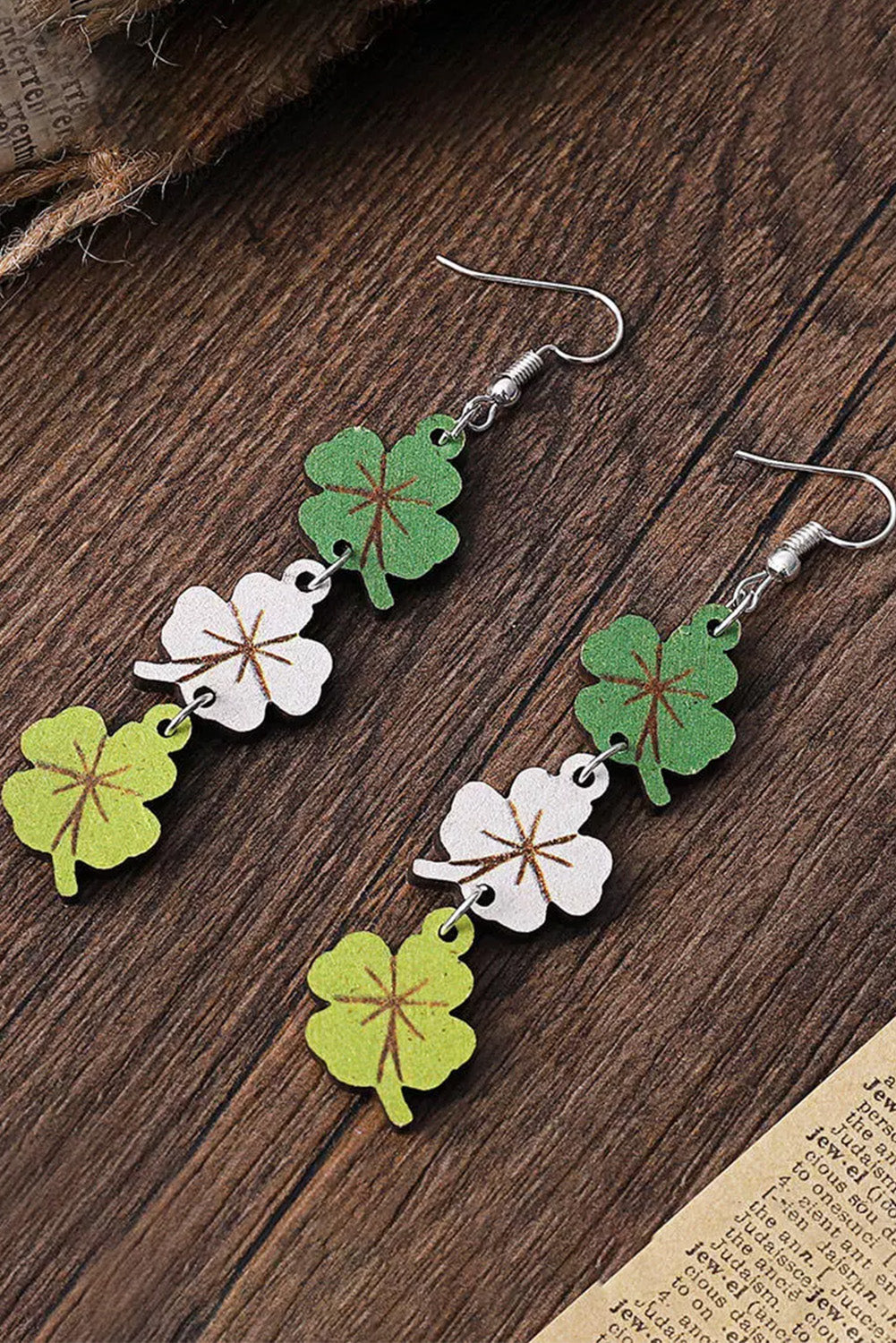 Green St. Patricks Day Lucky Shamrock Wooden Earrings Jewelry JT's Designer Fashion