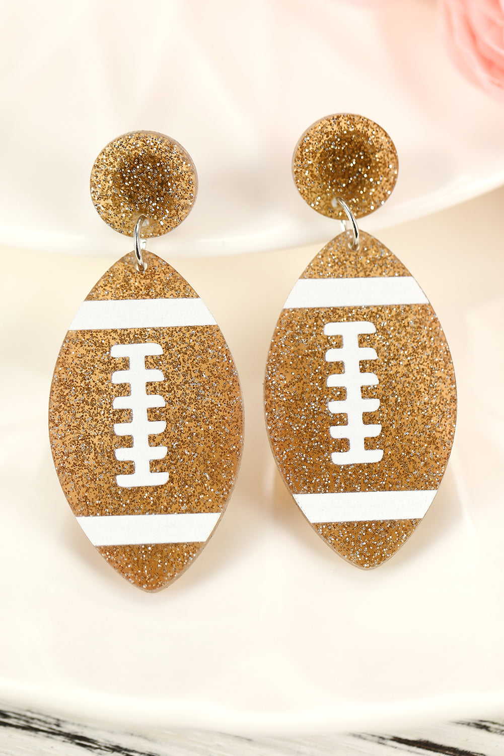 Brown Glittering Rugby Pendant Earrings Jewelry JT's Designer Fashion