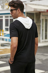 Black Funny Smile Face Print Short Sleeve Hooded Tee Men's Tops JT's Designer Fashion
