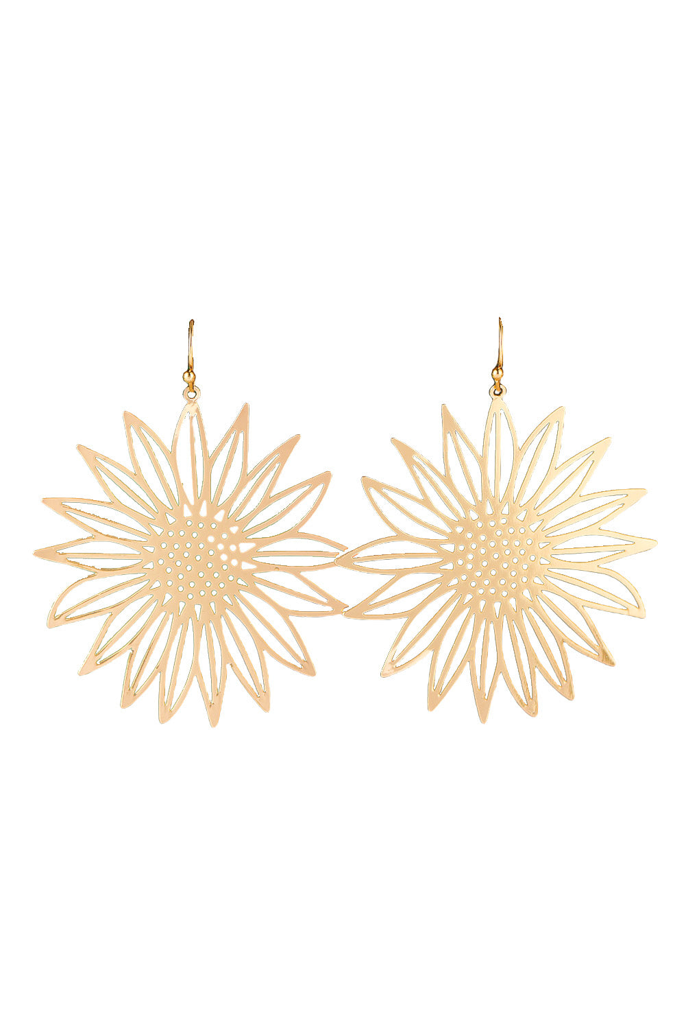 Gold Hollow-out Sunflower Hook Earrings Jewelry JT's Designer Fashion