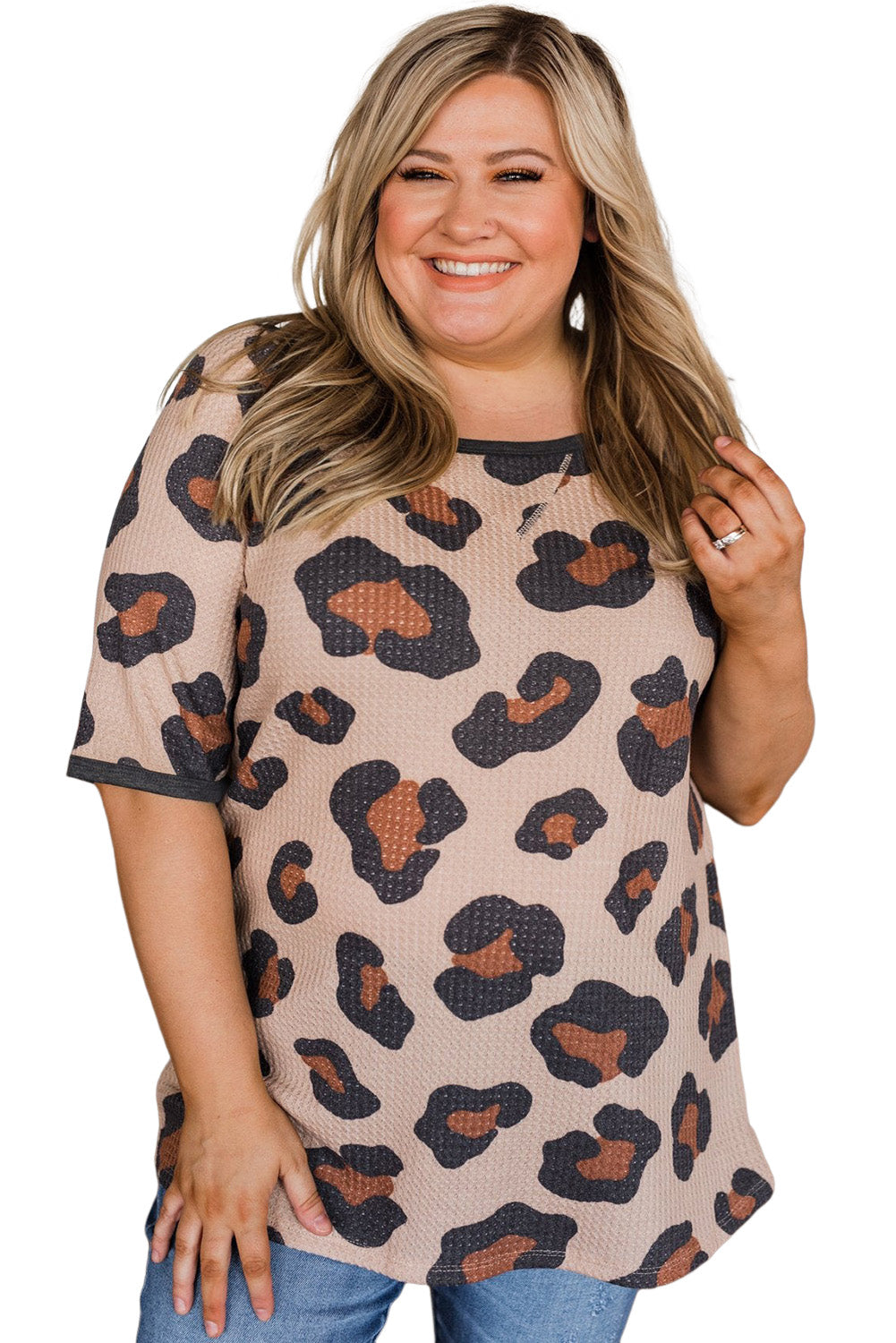 Leopard Print Waffle Plus Size Tee Plus Size Tops JT's Designer Fashion