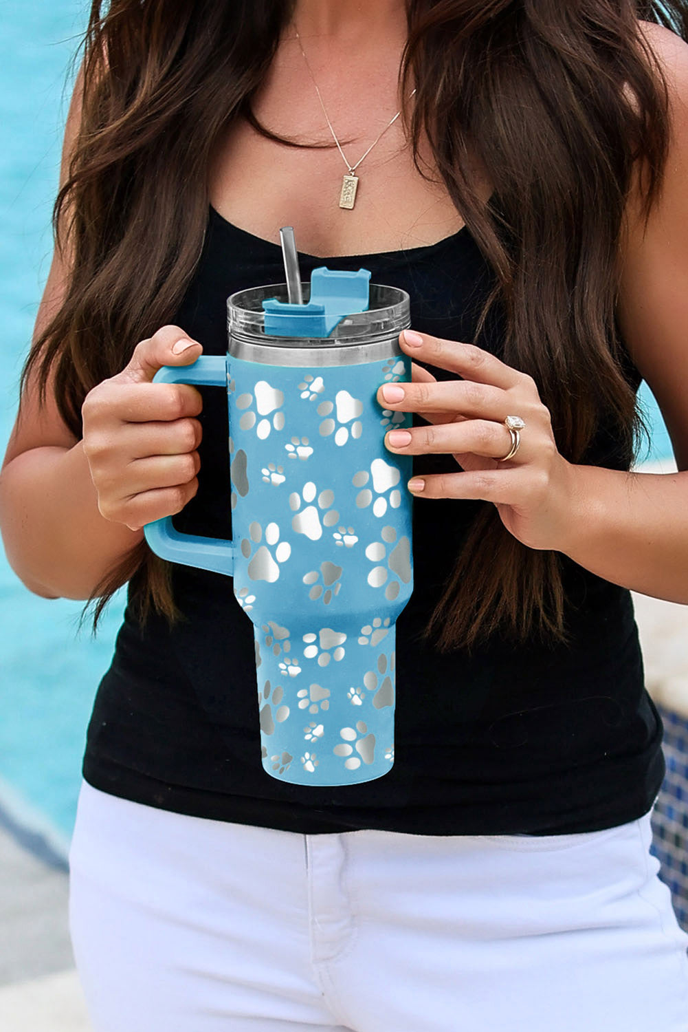 Sky Blue 40oz Cat Paw Print 304 Stainless Steel Thermos Cup Tumblers JT's Designer Fashion