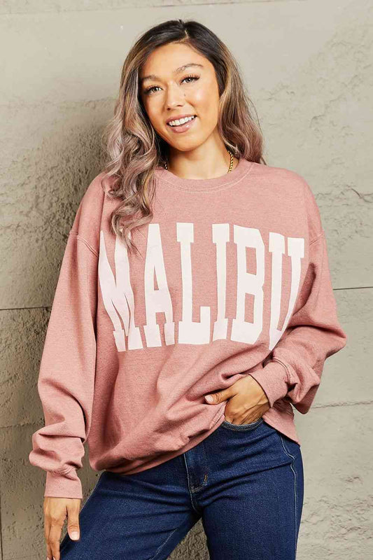 Sweet Claire "Malibu" Oversized Crewneck Sweatshirt Pale Blush Graphic Sweatshirts JT's Designer Fashion