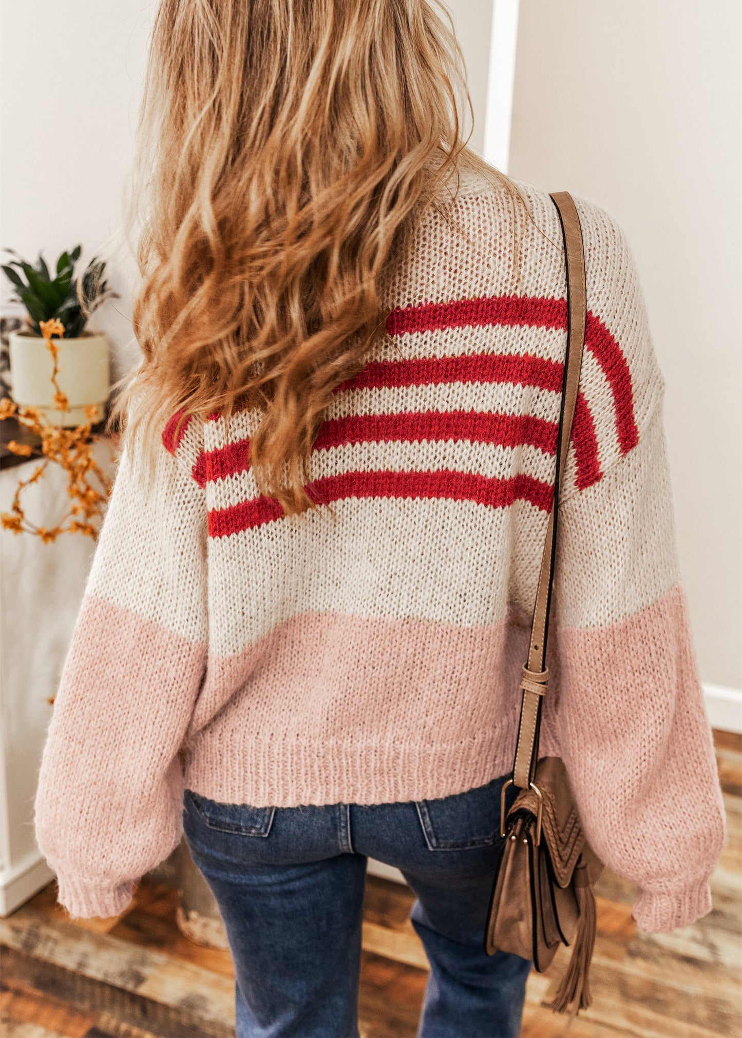 Light Pink Colorblock Striped Open Cardigan Pre Order Sweaters & Cardigans JT's Designer Fashion