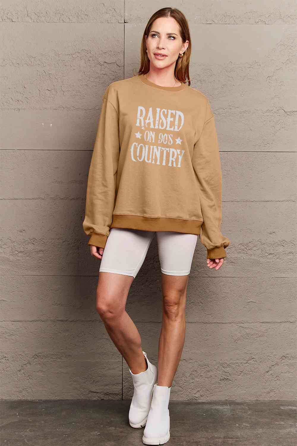 Simply Love Full Size RAISED ON 90'S COUNTRY Graphic Sweatshirt Graphic Sweatshirts JT's Designer Fashion