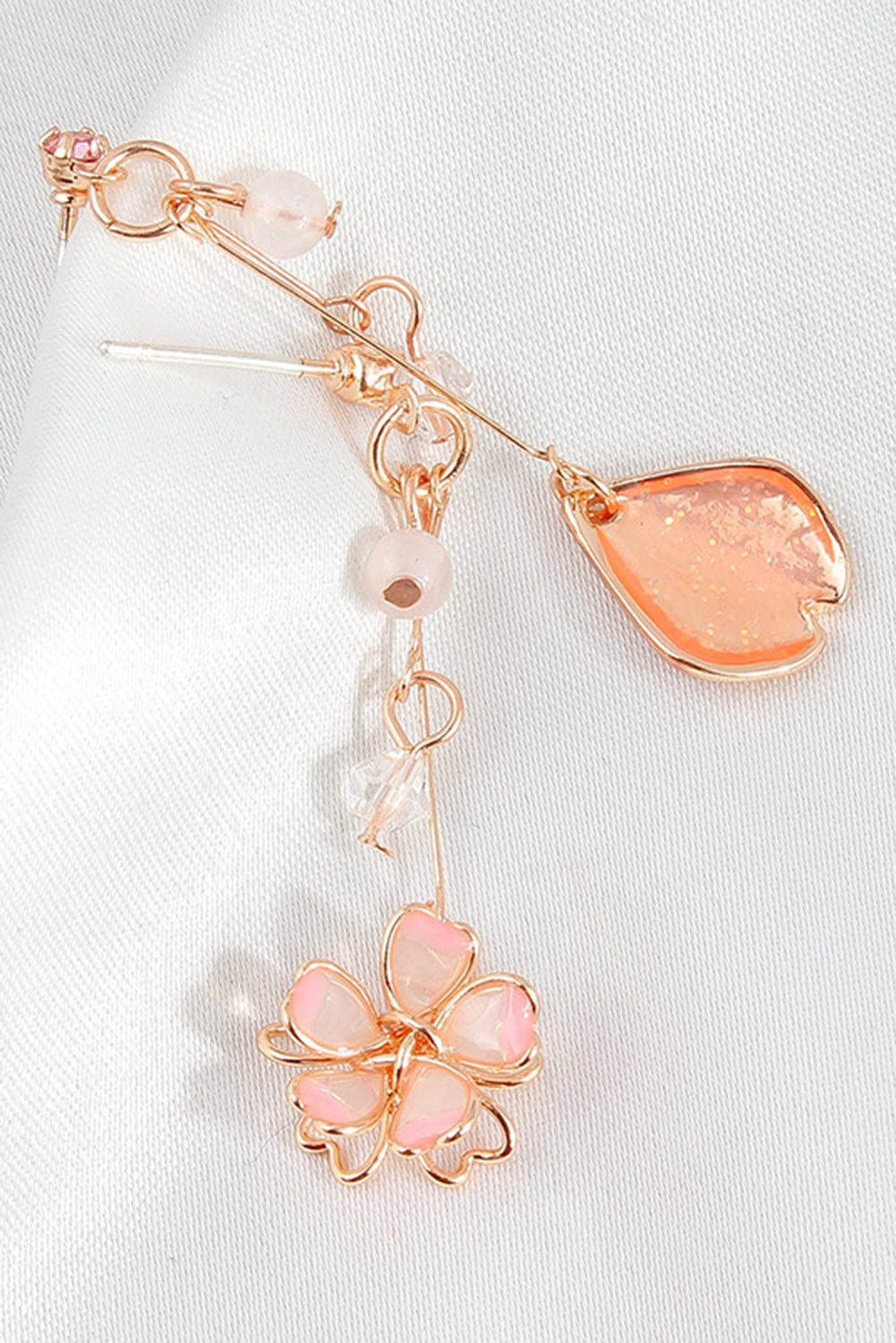 Pink Asymmetrical Cherry Blossom Dangle Earrings Jewelry JT's Designer Fashion