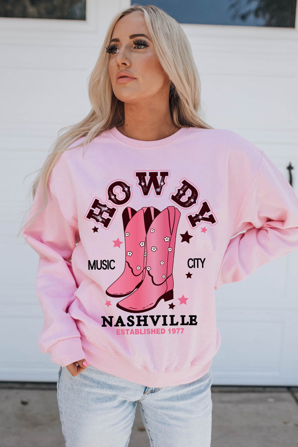 Pink HOWDY NASHVILLE Vintage Western Graphic Sweatshirt Graphic Sweatshirts JT's Designer Fashion