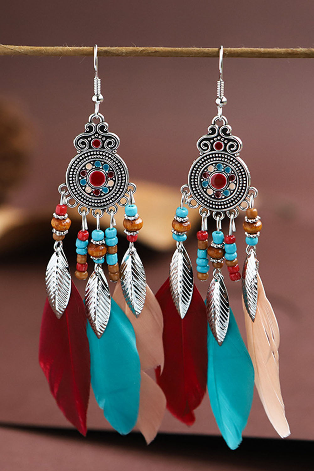 Multicolor Feather Dangle Bohemian Beading Earring Jewelry JT's Designer Fashion