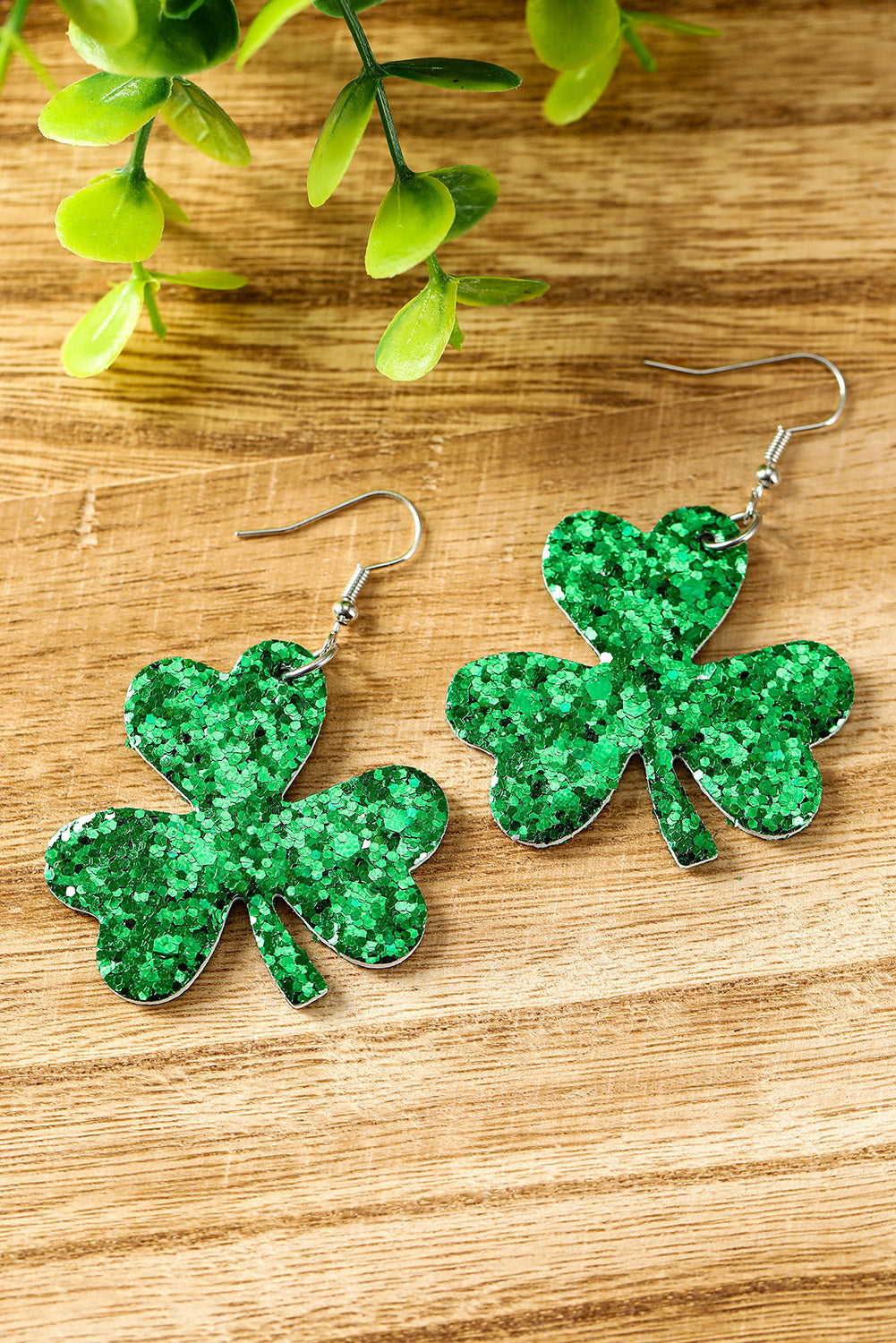 Green St. Patricks Day Sequin Clover Earrings Jewelry JT's Designer Fashion