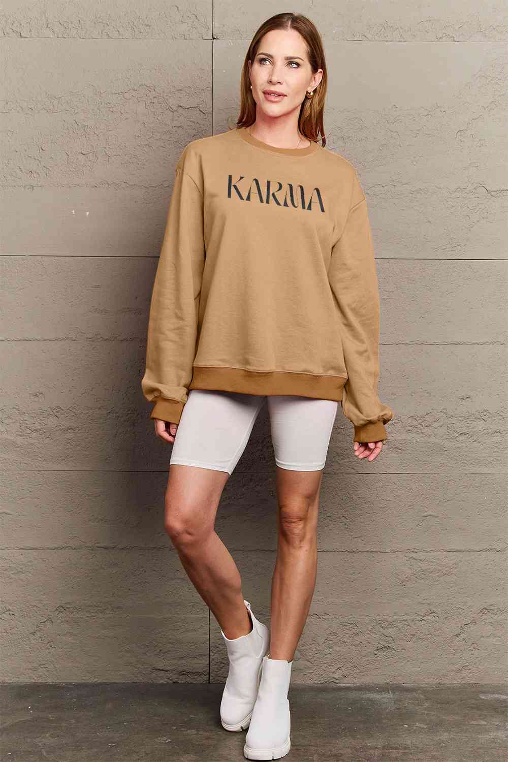 Simply Love Full Size KARMA Graphic Sweatshirt Graphic Sweatshirts JT's Designer Fashion