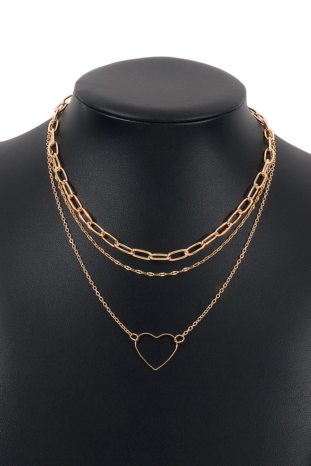 Gold Chain 3pcs Layered Valentine Heart Dangle Necklace Jewelry JT's Designer Fashion