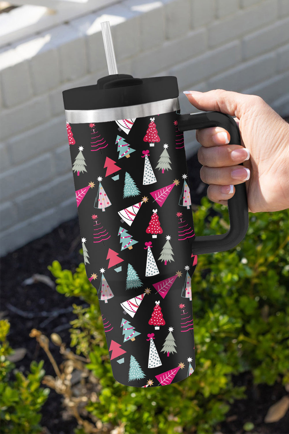 Black Cartoon Christmas Tree Printed Thermos Cup Tumblers JT's Designer Fashion