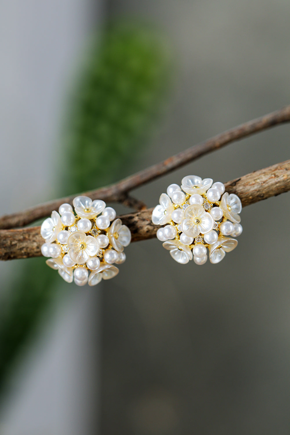 Gold Flower Faux Pearls Stud Earrings Jewelry JT's Designer Fashion