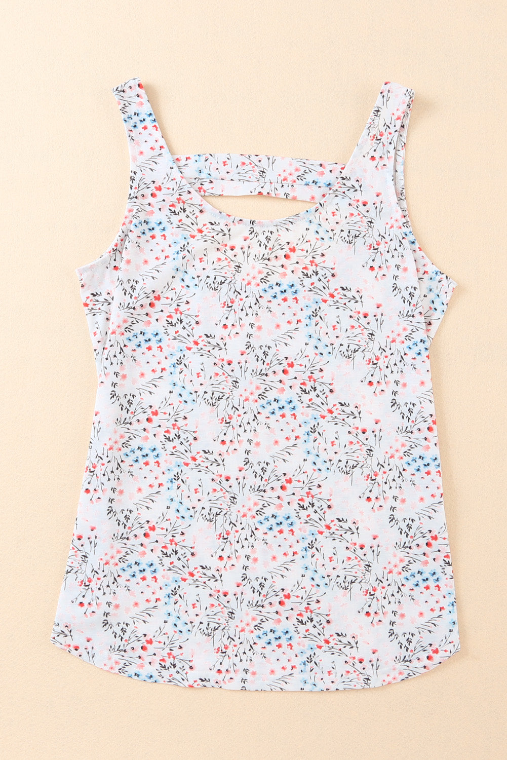 White Floral Print Cut-out U Neck Tank Top Tank Tops JT's Designer Fashion