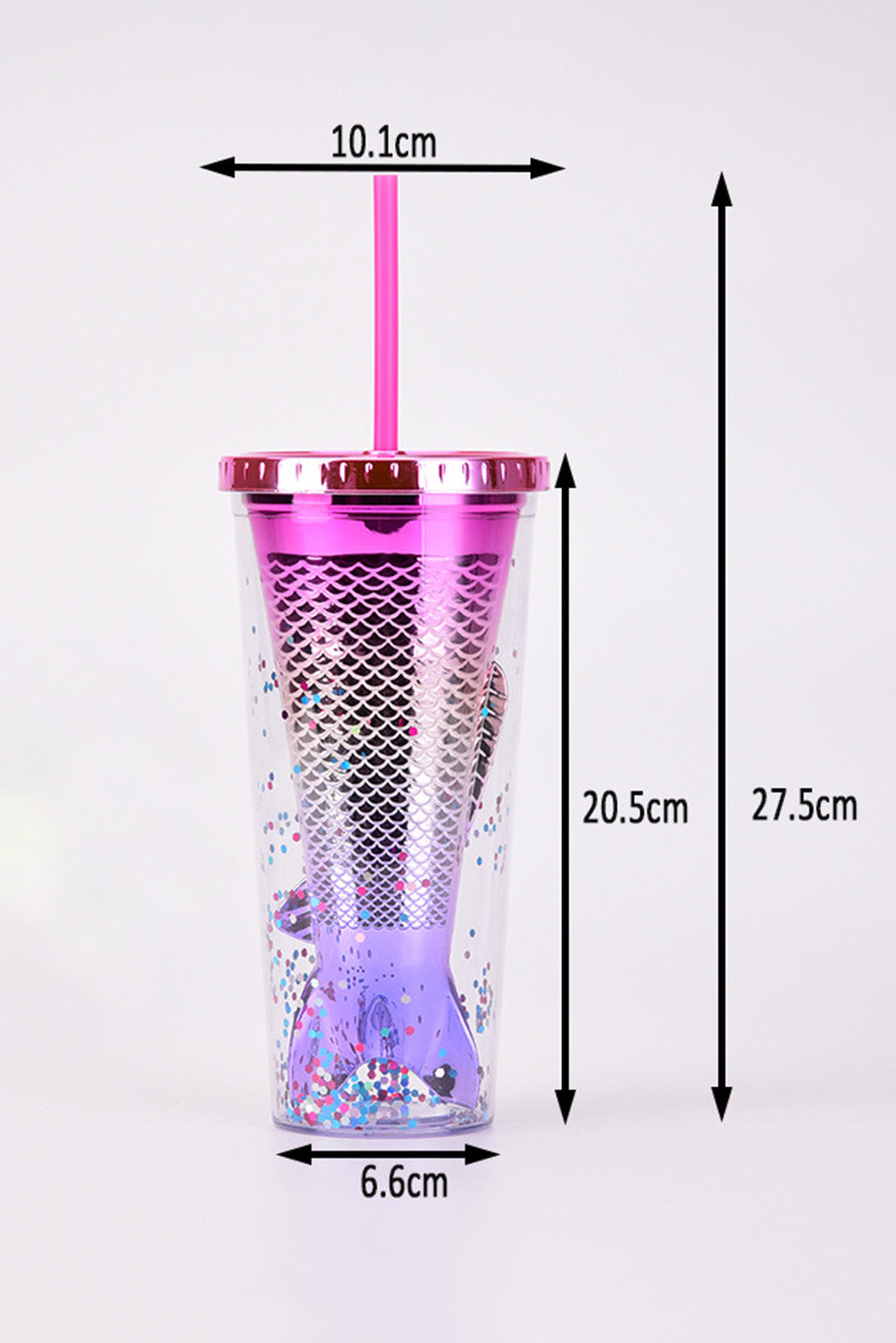 Multicolor Double Layered Mermaid Fish Electroplated Straw Cup Tumblers JT's Designer Fashion