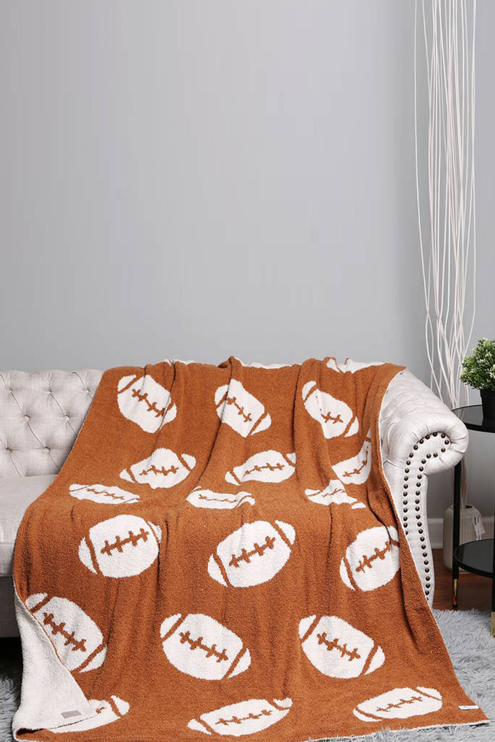 Chestnut Rugby Pattern Color Block Fleece Blanket 127*152cm Other Accessories JT's Designer Fashion