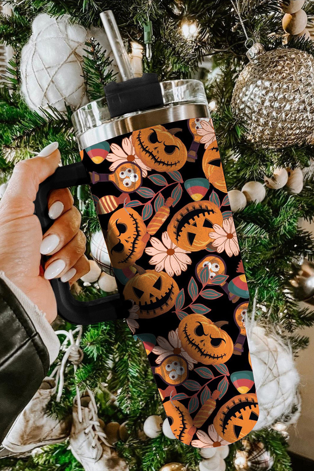 Multicolour Halloween Pumpkin Print 304 Stainless Vacuum Cup Tumblers JT's Designer Fashion