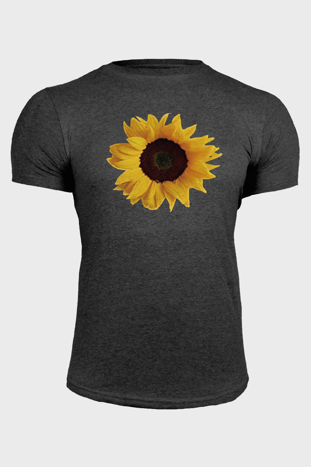 Gray Sunflower Graphic Print Muscle Fit Men's T Shirt Gray 62%Polyester+32%Cotton+6%Elastane Men's Tops JT's Designer Fashion