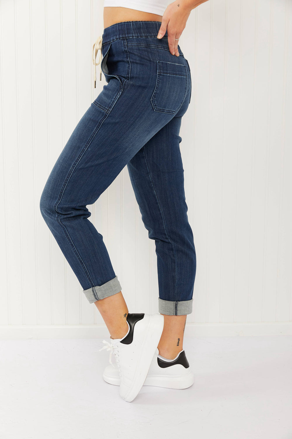 Judy Blue Full Size Drawstring Elastic Waist Jeans with Pockets Jeans JT's Designer Fashion