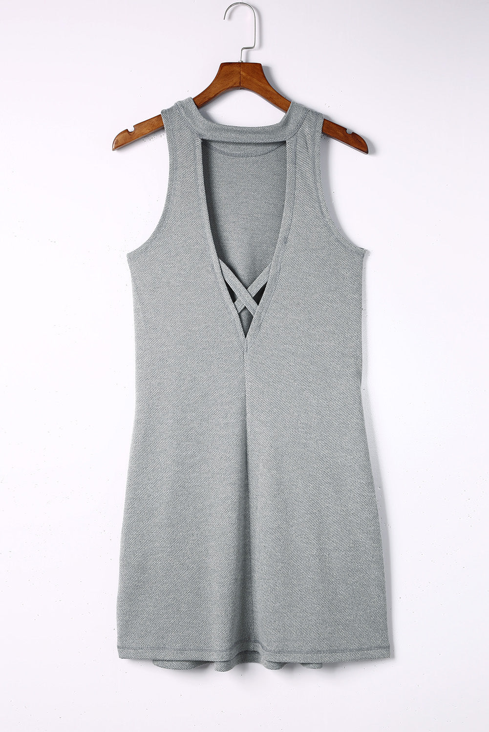 Gray Crisscross Cut-out Back Knit Sleeveless Dress Dresses JT's Designer Fashion