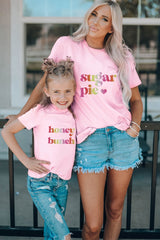 Pink Family Matching Sugar Pie Letter Print Crewneck T Shirt Family T-shirts JT's Designer Fashion