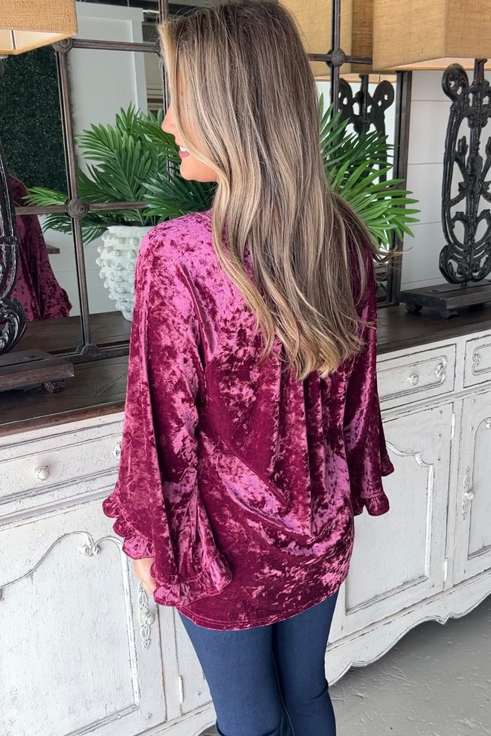 Ruby Frill Wide Sleeve Loose Velvet Top Tops & Tees JT's Designer Fashion