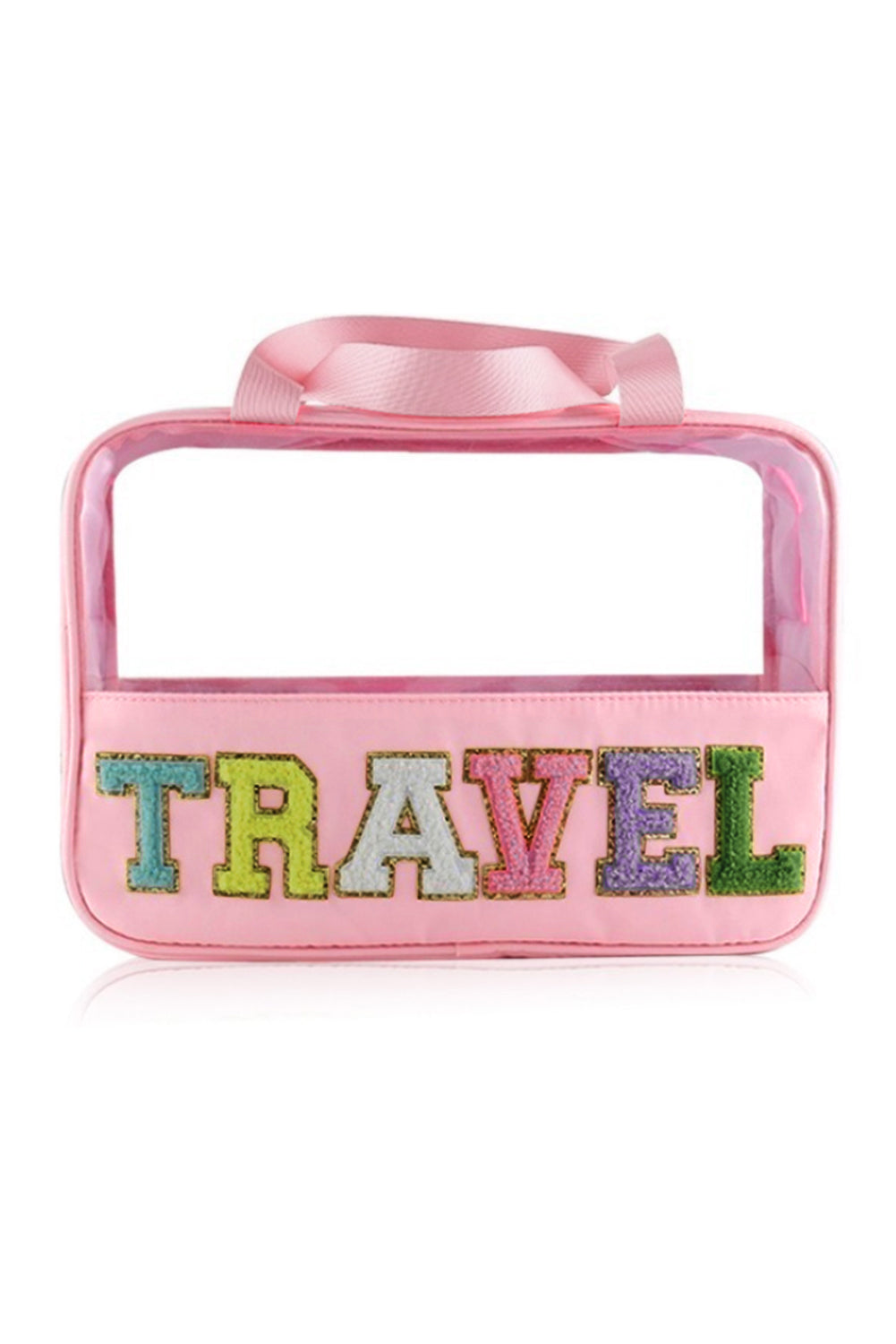 Light Pink TRAVEL Chenille Letter Clear PVC Makeup Bag Other Accessories JT's Designer Fashion