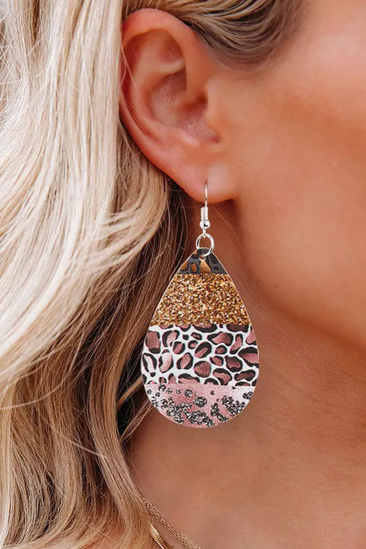 Multicolor Leopard Glitter PU Leather Earrings Jewelry JT's Designer Fashion