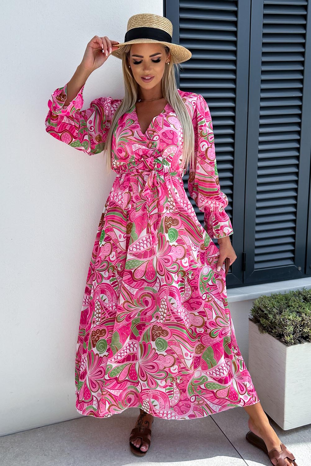 Rose Surplice V Neck Floral Maxi Dress Dresses JT's Designer Fashion