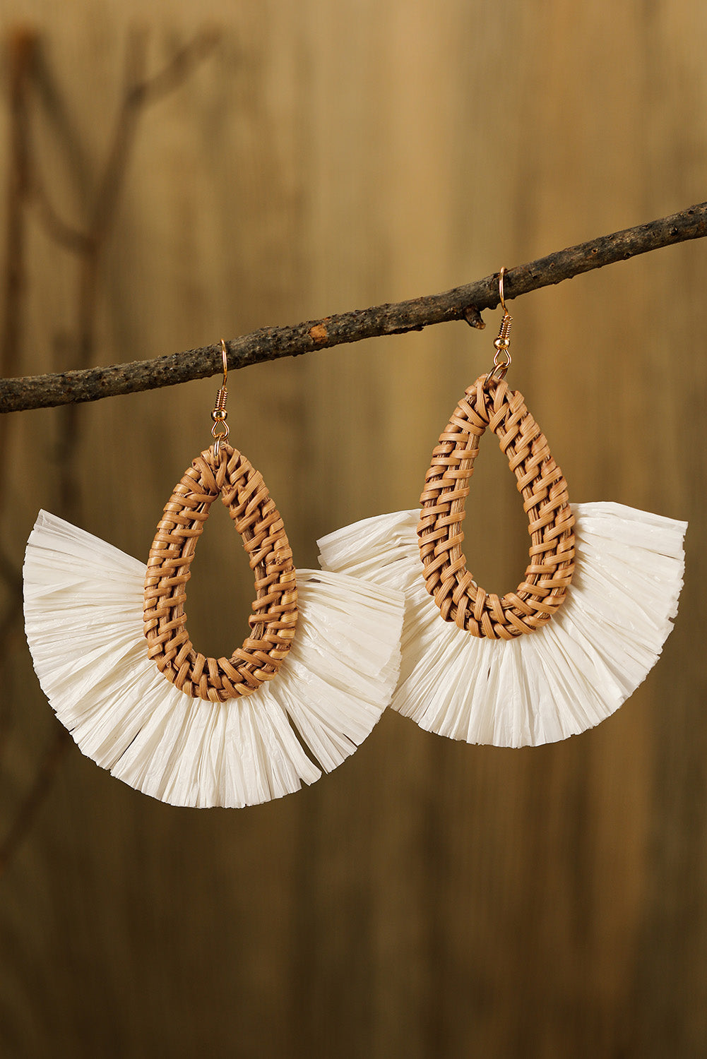 Beige Bohemian Semi-circle Woven Drop Earrings Jewelry JT's Designer Fashion