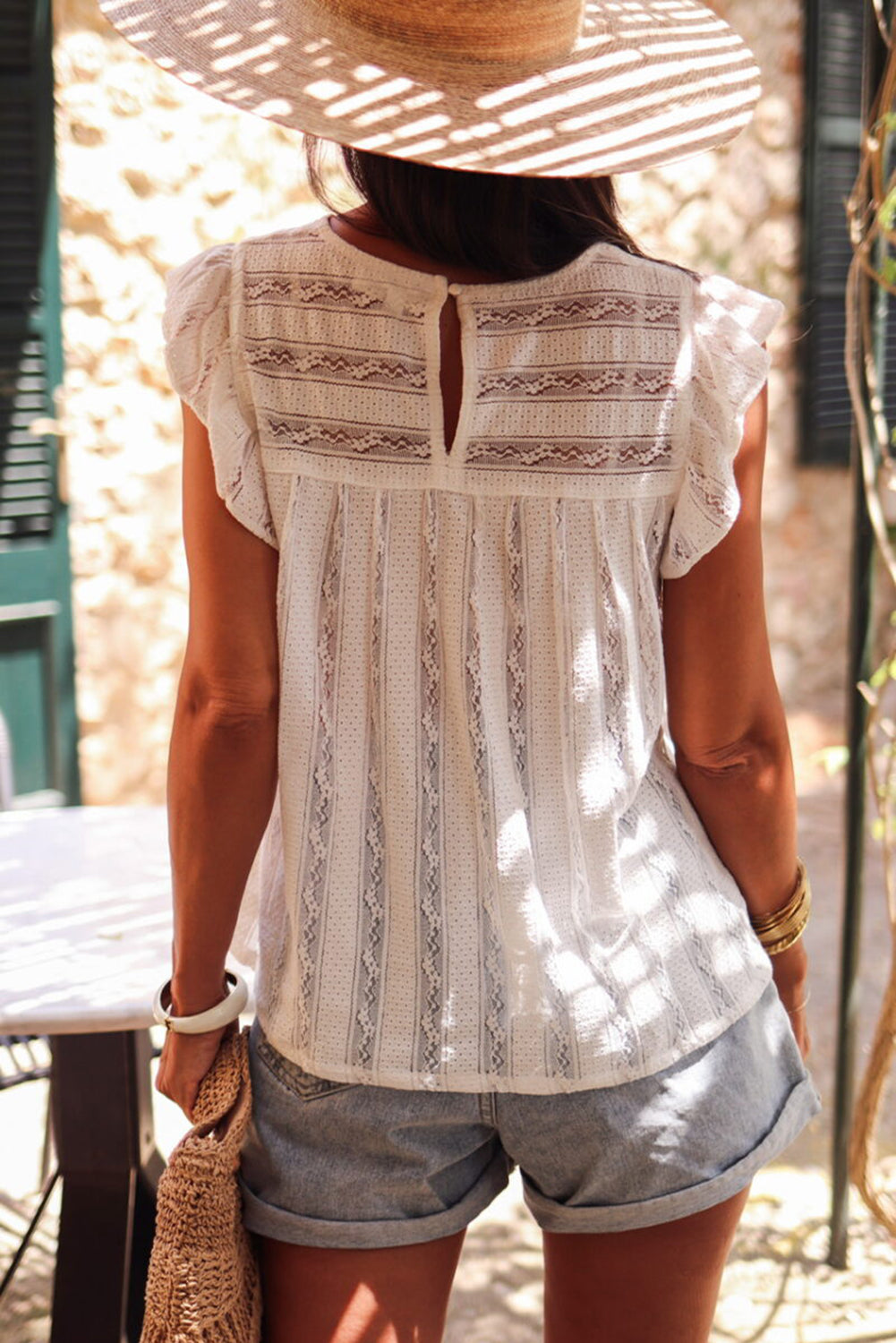 White Ruffled Lace Flowy Tank Top Tops & Tees JT's Designer Fashion