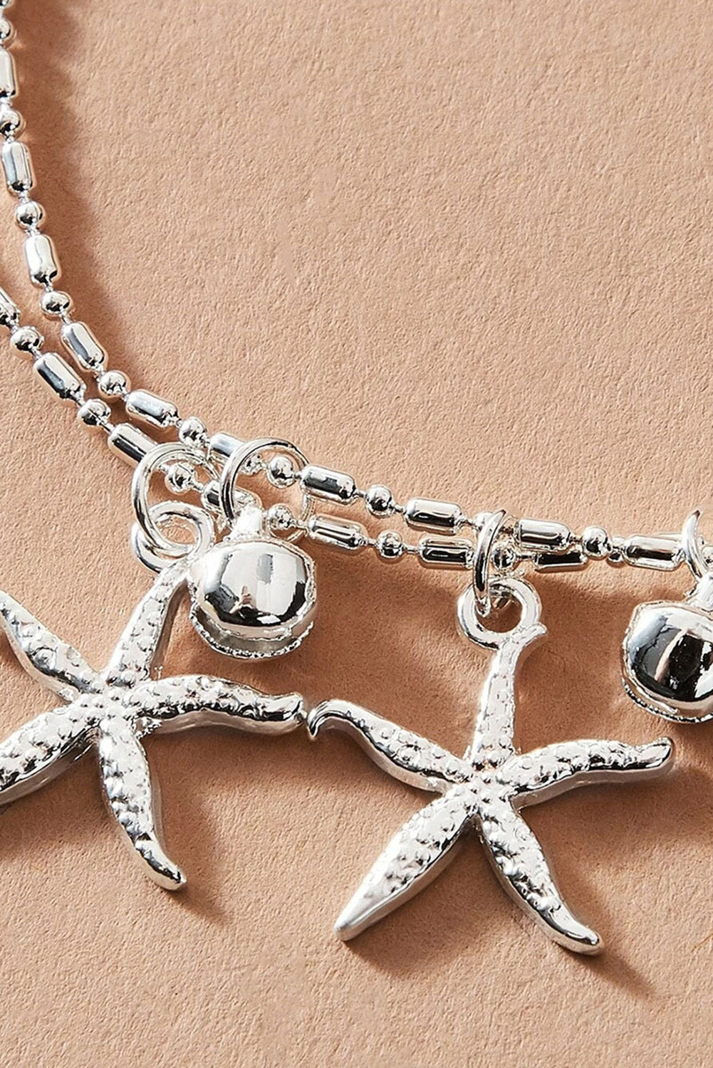 Silver Starfish Bell Dual-Layered Anklet Jewelry JT's Designer Fashion