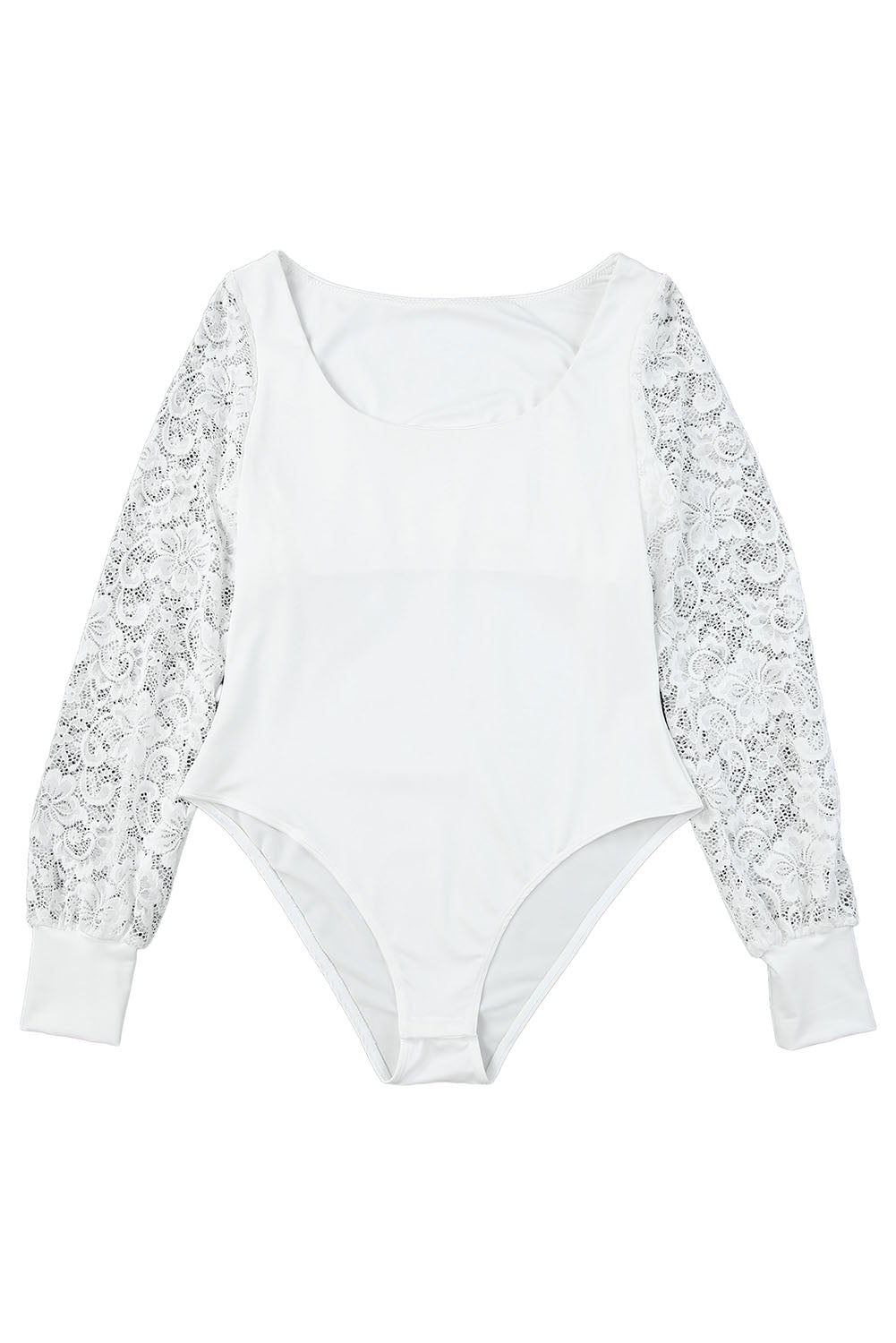 White Lace Sleeves Square Neck Bodysuit Bodysuits JT's Designer Fashion